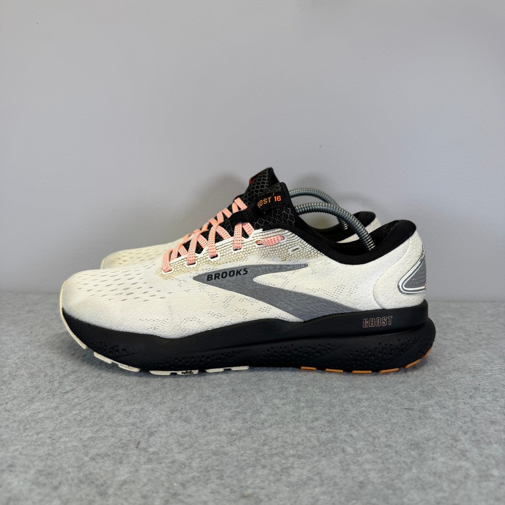 Brooks Ghost 16 Womens Shoes Size 9 White Black Running Sneakers 1204071B157